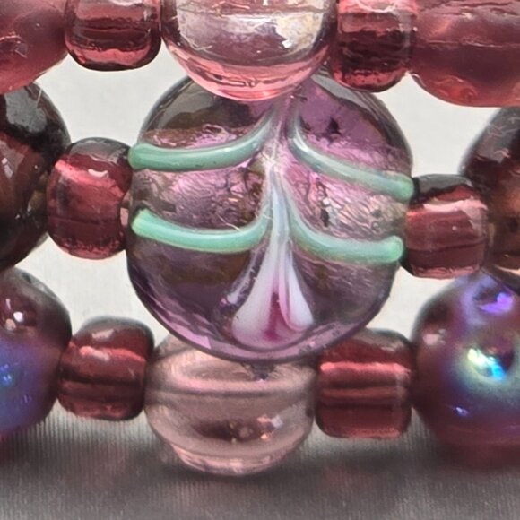 VTG Sterling Silver Purple AB Crystal Foil Leaf & Floral Beaded Bracelet 7.5" - Picture 3 of 10